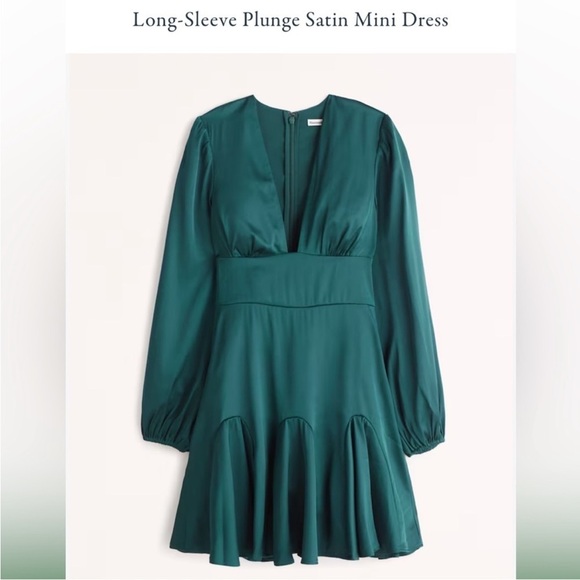 Abercrombie & Fitch Long-Sleeve Plunge Satin Dress - Picture 1 of 8